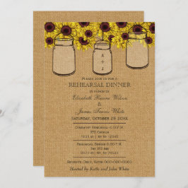 Convite Janto de ensaio Burlap Mason Jars Sunflower