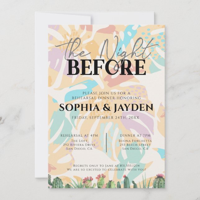 Convite Janto de ensaio Cactus Tropical Palm Tree Deserto (Frente)