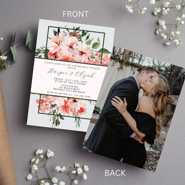 Convite Janto de Ensaio Clássico Vermelho com Blush Floral (Criador carregado)