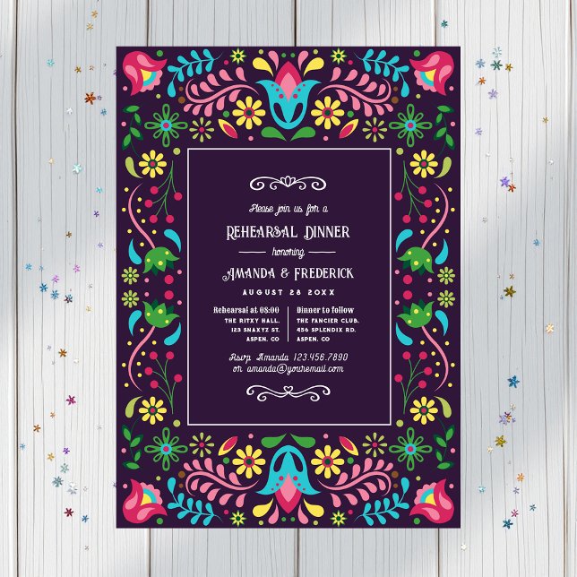 Convite Janto de ensaio Colorida do México Fiesta (Colorful Mexican Fiesta Rehearsal Dinner Invitation)