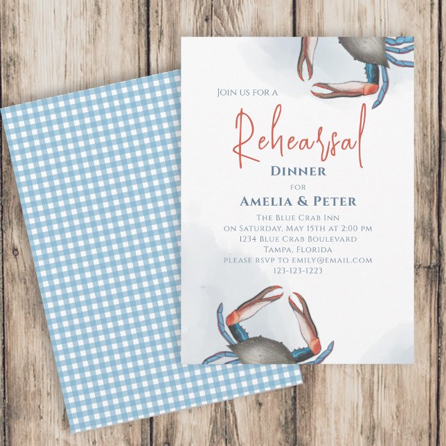 Convite Janto de ensaio com aquarelas Caranguejo Azul Mar  (Criador carregado)
