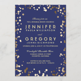 Convite Janto de ensaio Confetti Vintage, Dourado e Marinh