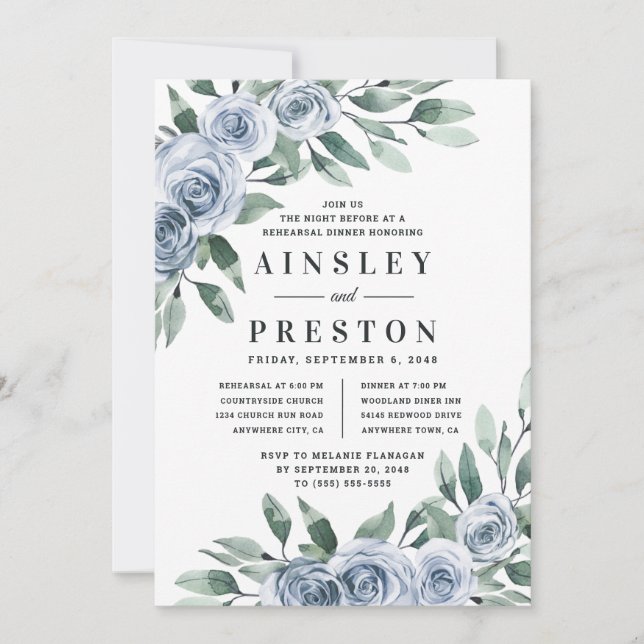 Convite Janto de ensaio da Rússia Floral Elegante Dusty Bl (Frente)