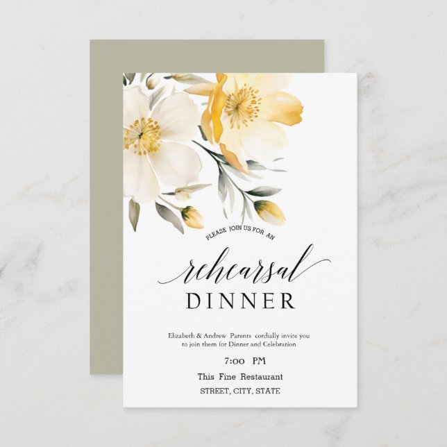 Convite Janto de ensaio das flores brancas amarelas da aqu (Frente/Verso)