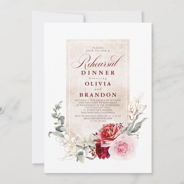 Convite Janto de ensaio das flores vermelha e rosa da Borg (Frente)