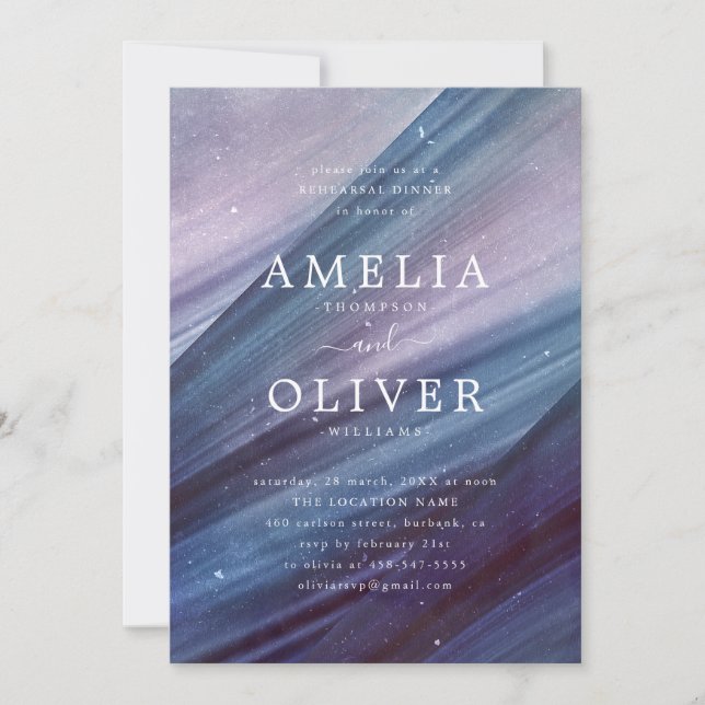 Convite Janto de ensaio de Abstrato azul e roxo minimalist (Frente)