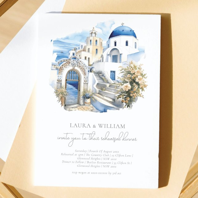 Convite Janto de Ensaio de Aquarela da Grécia Santorini (Criador carregado)