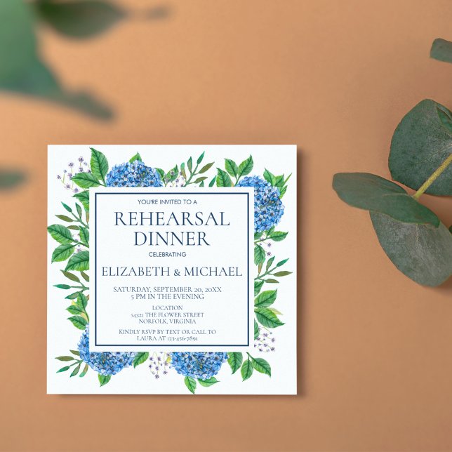 Convite Janto de Ensaio de Aquarelas Rustic Blue Hydrangea (Criador carregado)