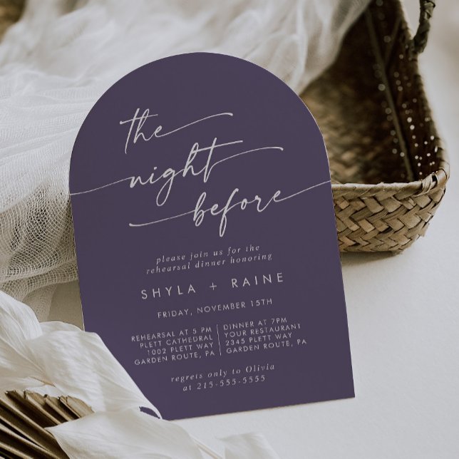 Convite Janto de ensaio de arcada roxa de ameixa Boho (Criador carregado)