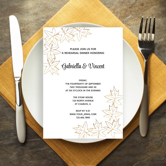 Convite Janto de Ensaio de Borda Folha de Queda (Fall in love with this Autumn Wedding Rehearsal Dinner Invitation.)