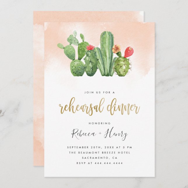 Convite Janto de ensaio de Cactus e Aquarela Modernos (Frente/Verso)