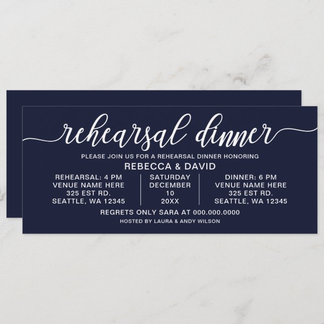 Convite Janto de ensaio de caligrafia branca e marinho (Frente/Verso)