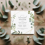 Convite Janto de ensaio de Caligrafia Rustic Boho Greenery<br><div class="desc">Apresentamos nosso convite exclusivo para jantas de ensaio, personalizado apenas para você. Desvendar um delicado design de eucalipto de aquarela, graciosamente encapsulado em uma moldura geométrica contemporânea. A combinação perfeita de tradição e tendência, nossos convites são adorados com uma excelente combinação de moderna escrita e fonte clássica de serifa. Ponha...</div>