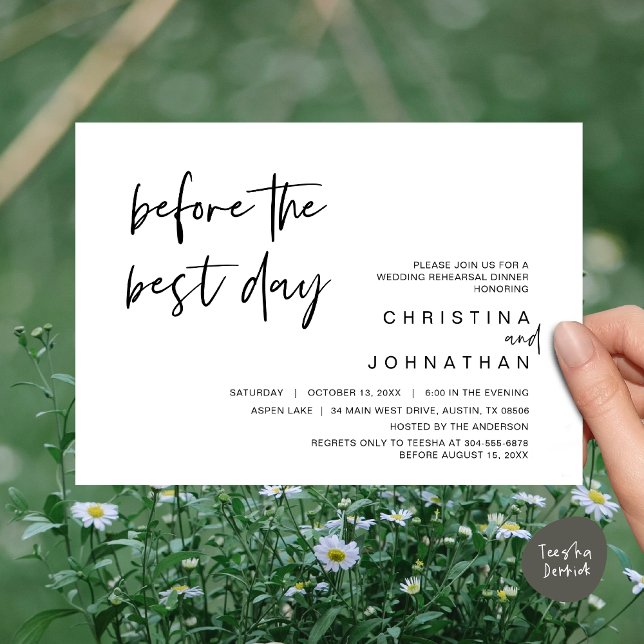 Convite Janto de Ensaio de Casamento, Antes do Melhor Dia (Wedding Rehearsal Dinner, Lunch, Brunch, Before the Best Day Invitation Card, PDF, White Black)