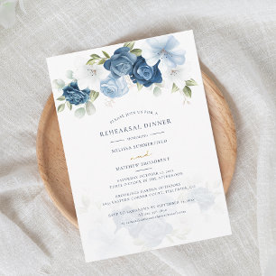 Convite Janto de Ensaio de Casamento Azul Floral Dusty