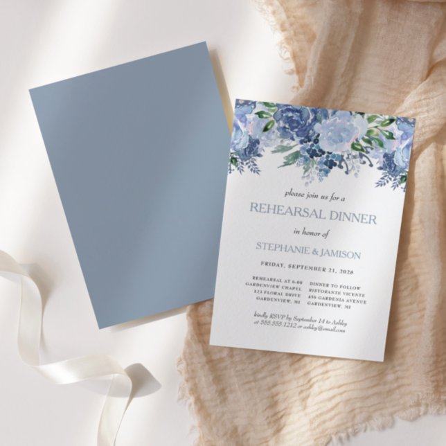 Convite Janto de Ensaio de Casamento Azul Floral Dusty (Criador carregado)