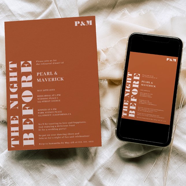 Convite Janto de ensaio de casamento Bold boho terracotta (Criador carregado)