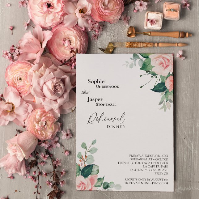 Convite Janto de Ensaio de Casamento Branco Blush Floral (Criador carregado)