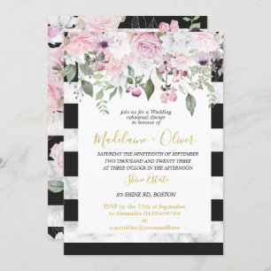 Convite Janto de Ensaio de Casamento Chic Preto Marble Flo
