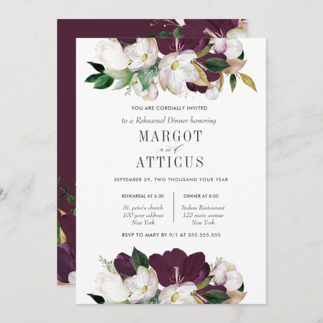 Convite Janto de Ensaio de Casamento com Flores Velvet Mag (Frente/Verso)