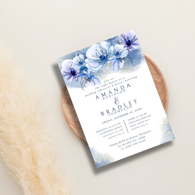 Convite Janto de Ensaio de Casamento com Glitter Azul e Do (Criador carregado)