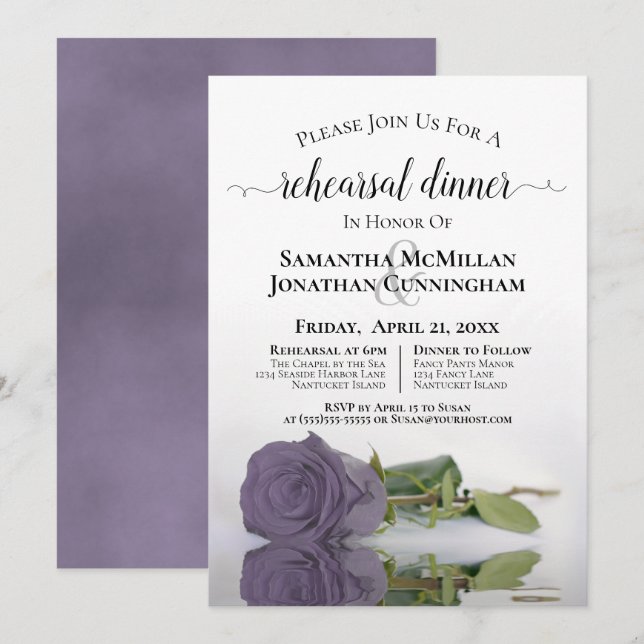 Convite Janto de Ensaio de Casamento com Rosa Púrpura Dust (Frente/Verso)
