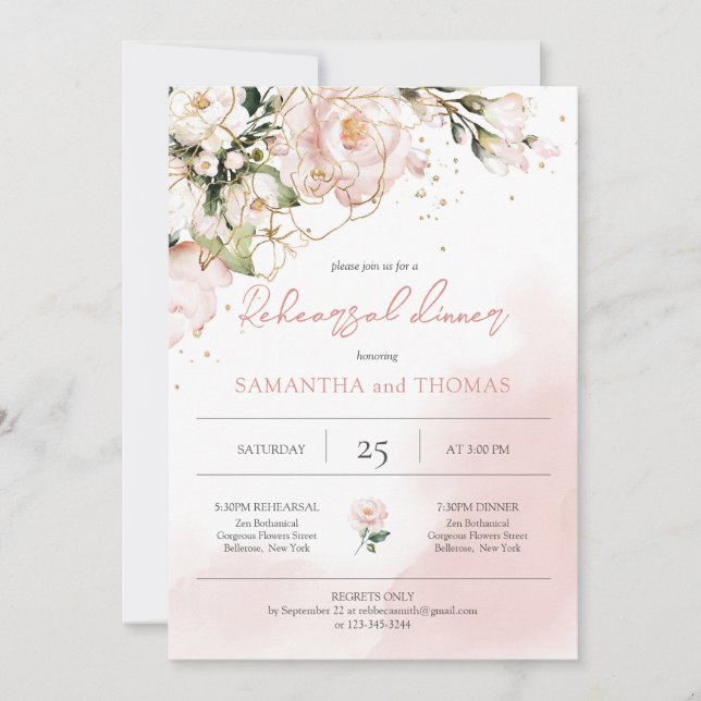 Convite Janto de Ensaio de Casamento de Boho Floral Cor-de (Frente)