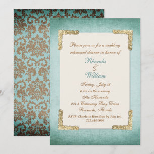Convite Janto de Ensaio de Casamento de Chic Antique Aqua