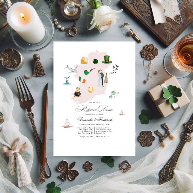 Convite Janto de Ensaio de Casamento de Destino da Irlanda (Ireland Destination Wedding Rehearsal Dinner Invitation)