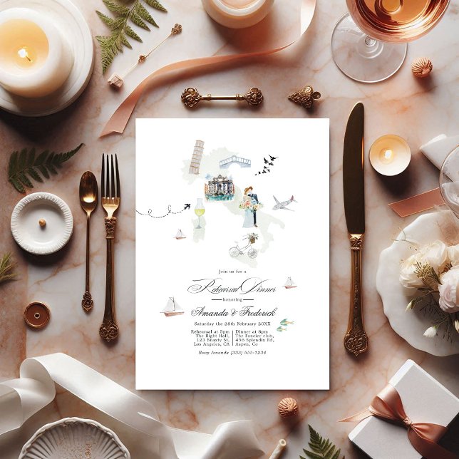 Convite Janto de Ensaio de Casamento de Destino da Itália (Italy Destination Wedding Rehearsal Dinner Invitation)