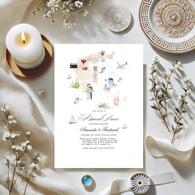 Convite Janto de Ensaio de Casamento de Destino de grécia (Greece Destination Wedding Rehearsal Dinner Invitation)