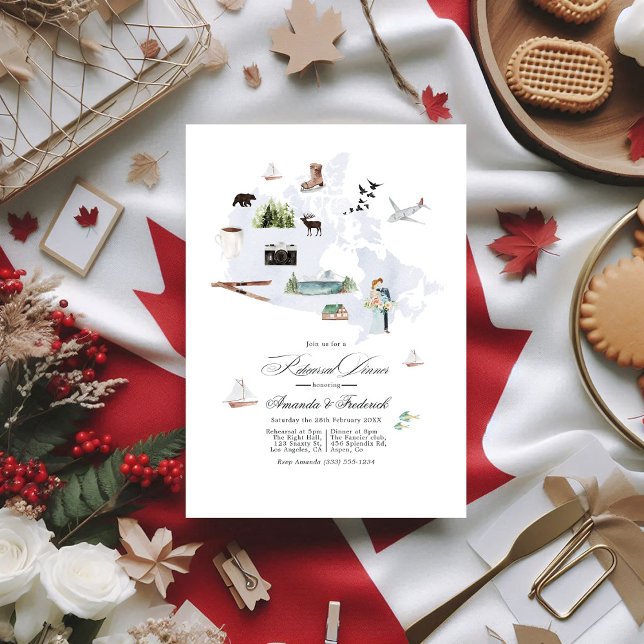 Convite Janto de Ensaio de Casamento de Destino do Canadá (Canada Destination Wedding Rehearsal Dinner Invitation)