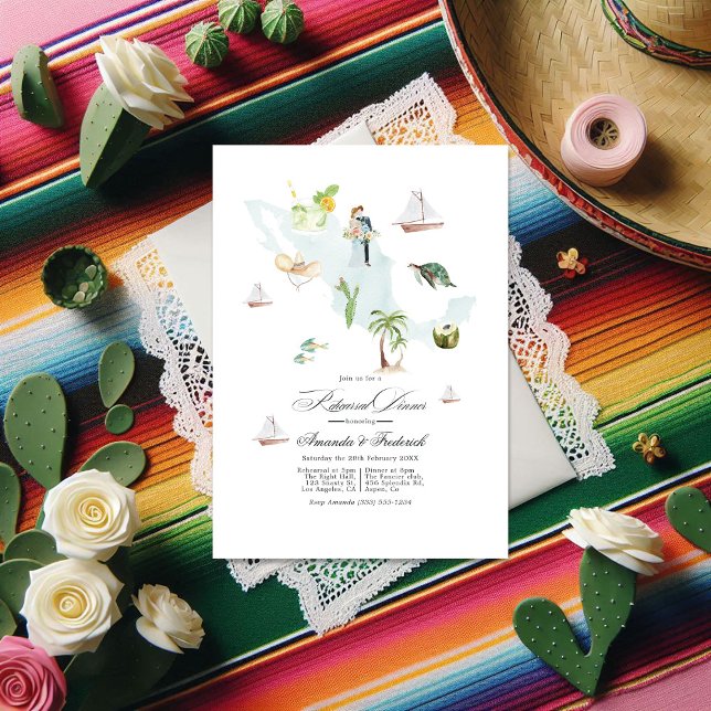 Convite Janto de Ensaio de Casamento de Destino do México (Mexico Destination Wedding Rehearsal Dinner Invitation)