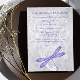 Convite Janto de Ensaio de Casamento de Dragonfly Roxo Con
