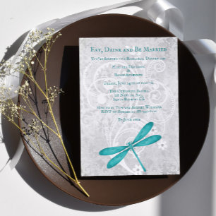 Convite Janto de Ensaio de Casamento de Dragonfly Teal Con