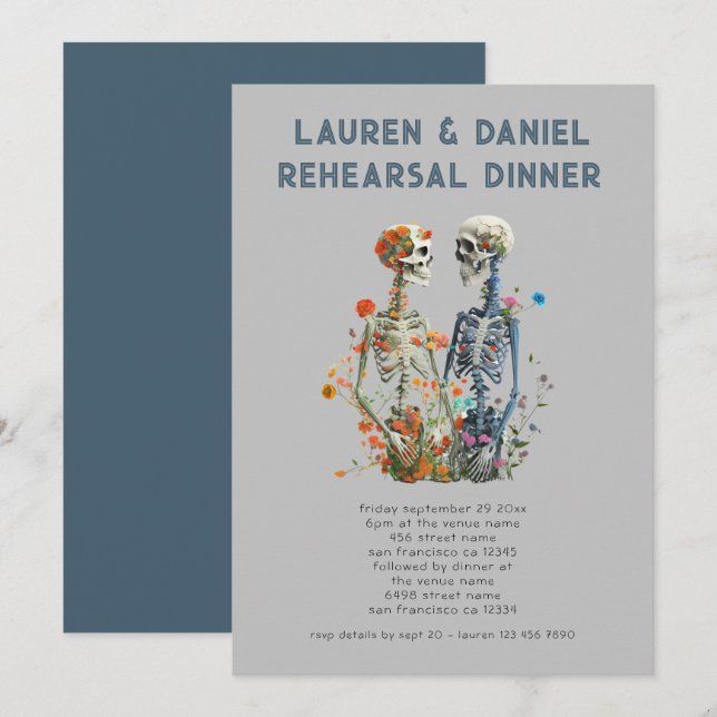 Convite Janto de Ensaio de Casamento de Esqueletos Florais (Frente/Verso)