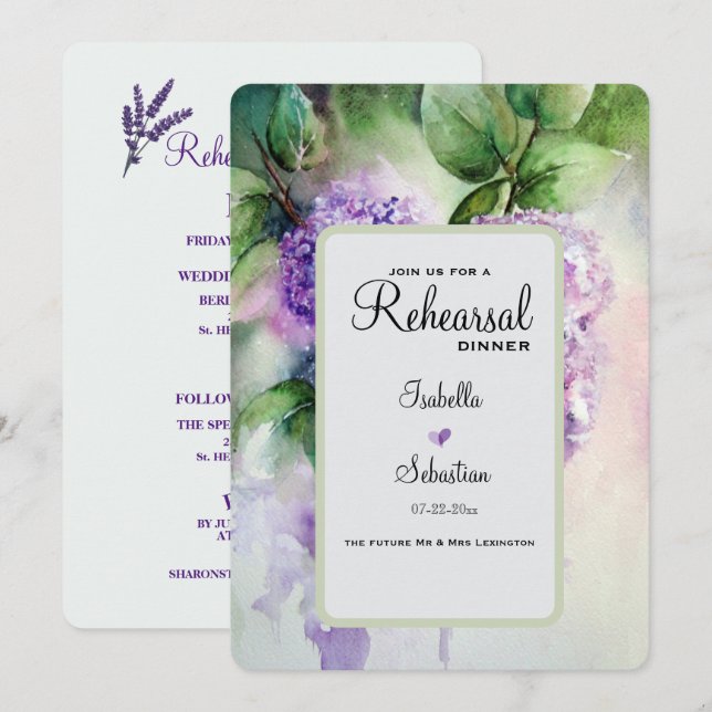 Convite Janto de Ensaio de Casamento de Flores Lilac Elega (Frente/Verso)