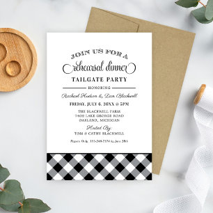 Convite Janto de Ensaio de Casamento de Gingham Negro