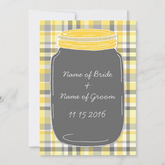 Convite Janto de Ensaio de Casamento de Mason Jar Amarelo (Frente)