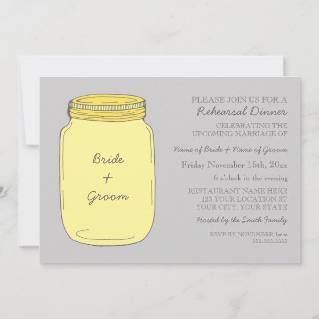 Convite Janto de Ensaio de Casamento de Mason Jar Amarelo (Verso)