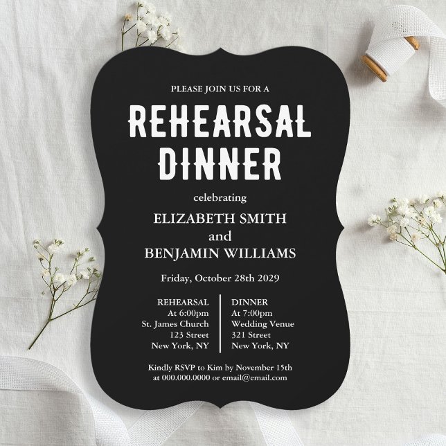Convite Janto de Ensaio de Casamento de Morte de Black Til (Black Til Death Wedding Rehearsal Dinner Invitation
)