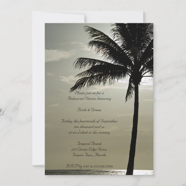 Convite Janto de Ensaio de Casamento de Palm Tree Beach Co (Frente)