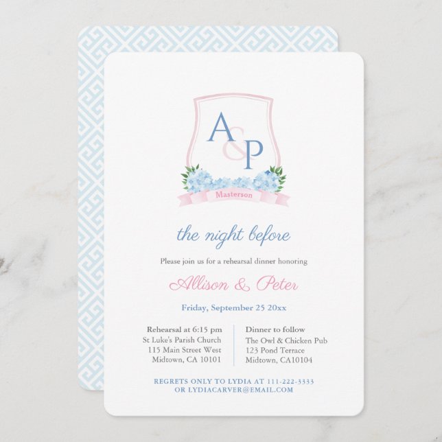 Convite Janto de Ensaio de Casamento de Peste Azul-Pink (Frente/Verso)