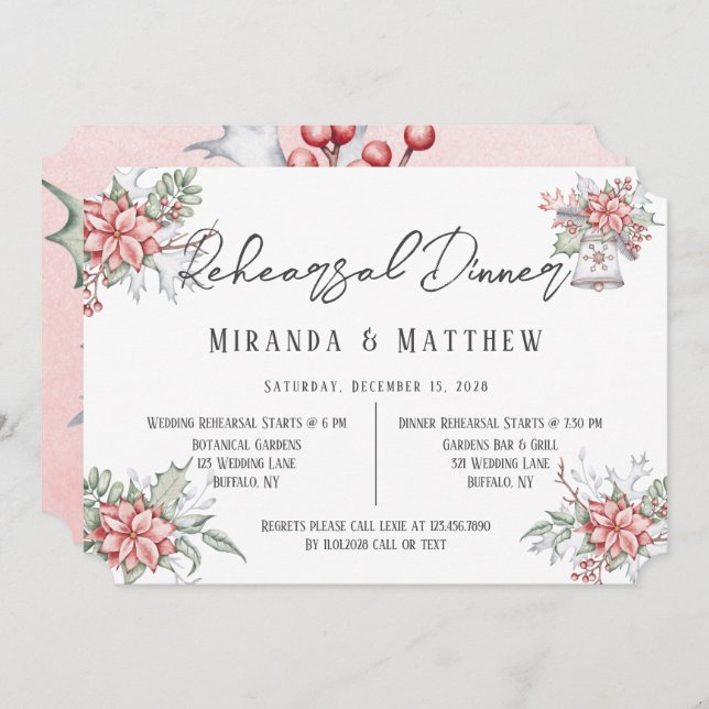 Convite Janto de Ensaio de Casamento de Poinsettia Pintado (Frente/Verso)