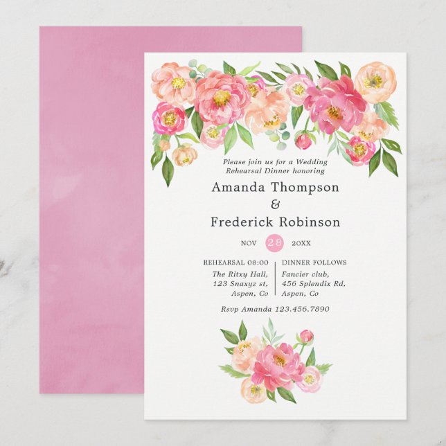 Convite Janto de Ensaio de Casamento de primavera Peony Fl (Frente/Verso)