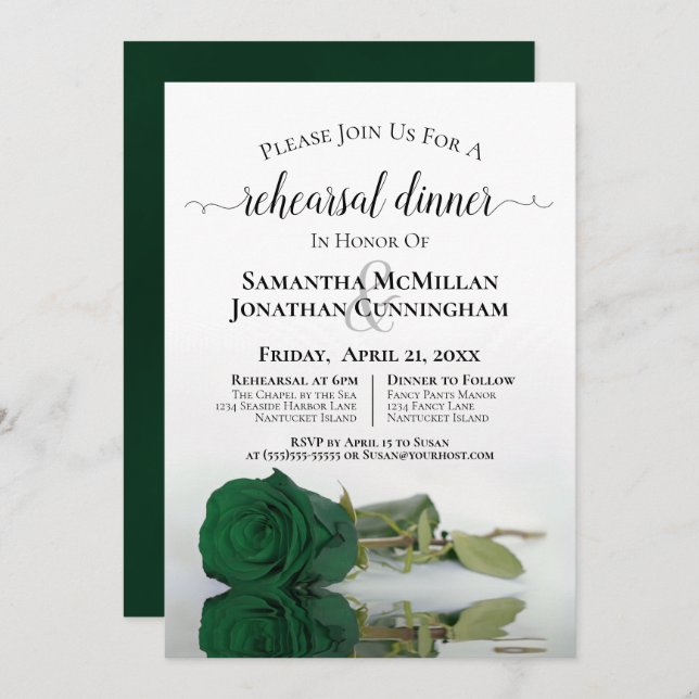 Convite Janto de Ensaio de Casamento de Rosa Verde Clássic (Frente/Verso)