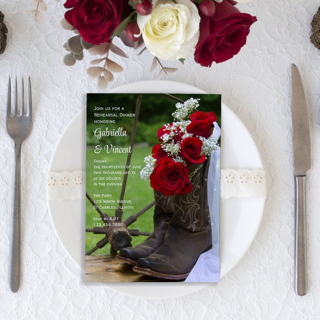 Convite Janto de Ensaio de Casamento de Rosas Russos Cowbo (Criador carregado)