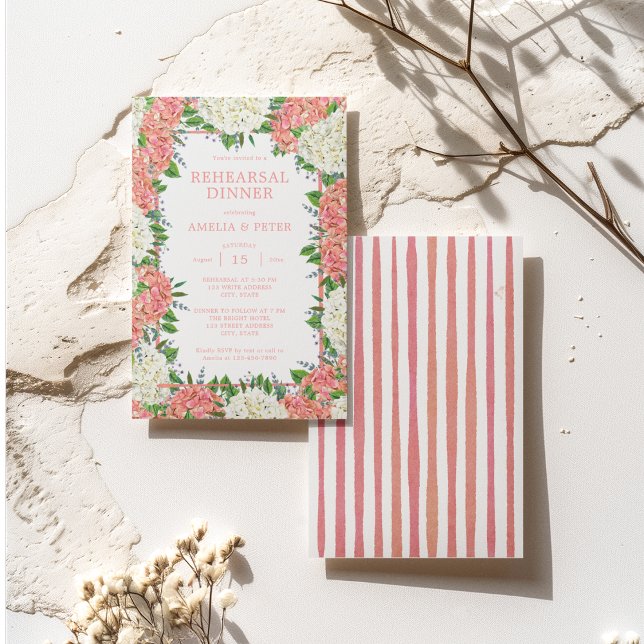 Convite Janto de Ensaio de Casamento de Stripes Rosa Hidra (Front / Back)