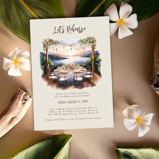 Convite Janto de Ensaio de Casamento de Verão em Sunset Be (Wedding Rehearsal Dinner Invitation from the Sunset Beach Wedding Collection by Darling & May)
