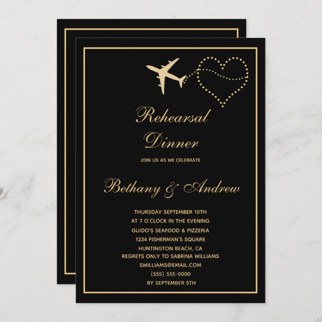 Convite Janto de Ensaio de Casamento Dourado com Viagem pr (Frente/Verso)